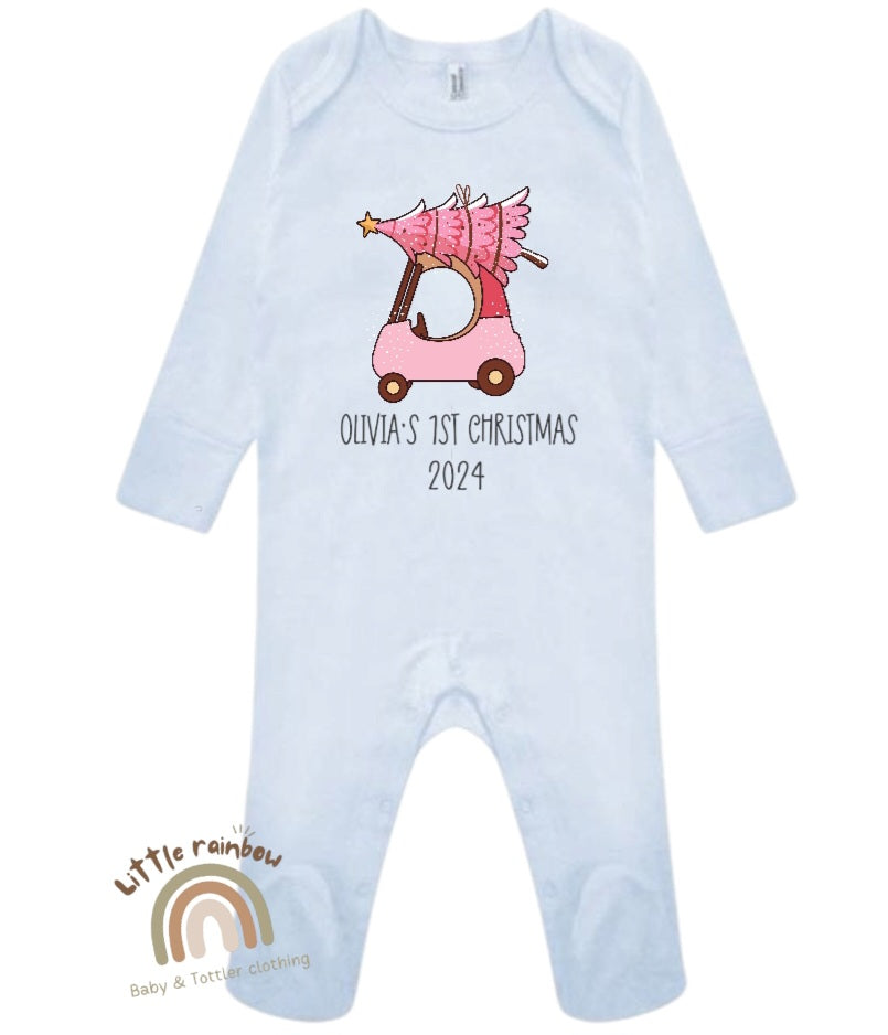 Christmas Babygrow|Personalised|Little Tikes car with tree