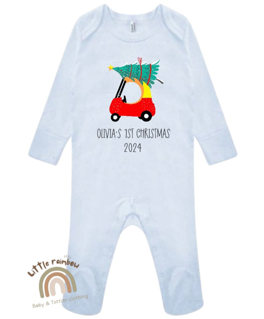 Christmas Babygrow|Personalised|Little Tikes car with tree