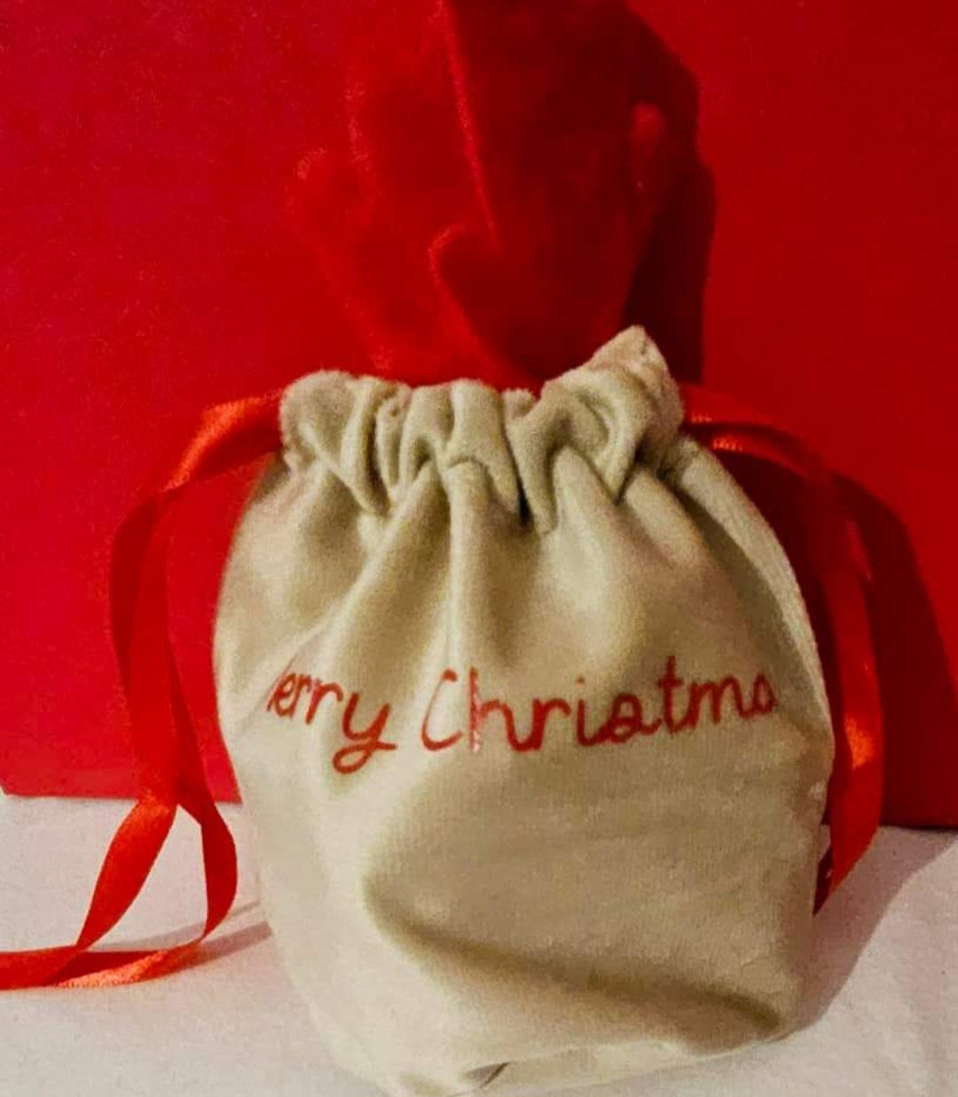 Christmas gift bag, Velvet reindeer pouch bag, Personalised Christmas bag with name, Christmas Eve, Reindeer antler treat bag