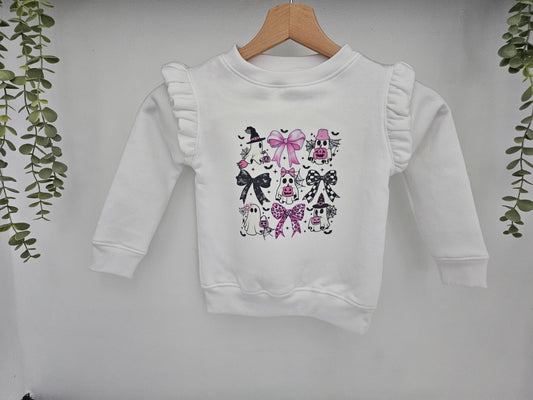 Ghost and bow patter, frilled jumper