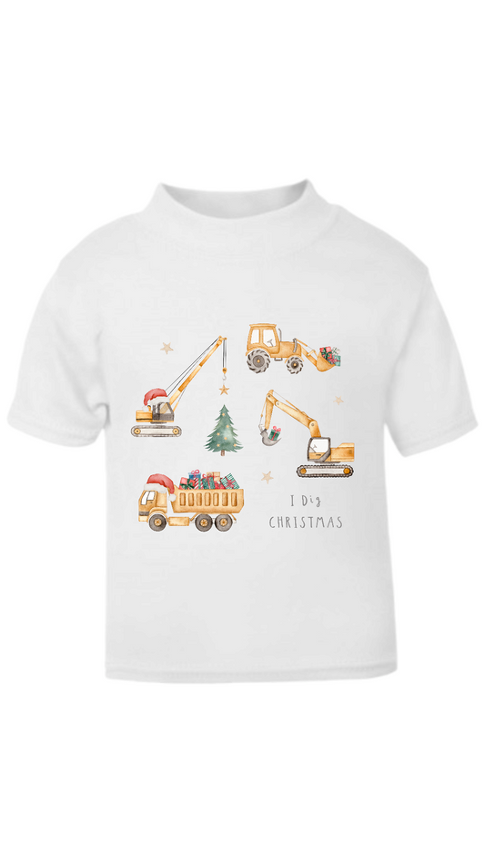 christmas Trucks|I Dig Christmas|Personalised christmas top|Childrens Christmas Top